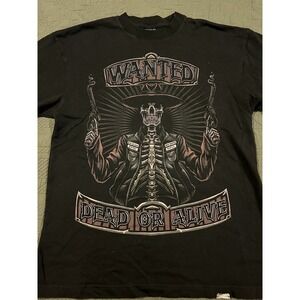Gvapi‎ T Shirt Men's Small Black With Skeleton Cowboy Wanted Dead Or Alive